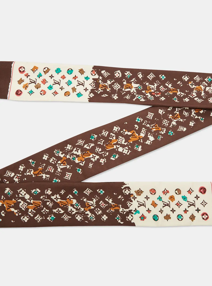 Louis Vuitton Brown Splash Monogram Print Silk Bandeau Scarf