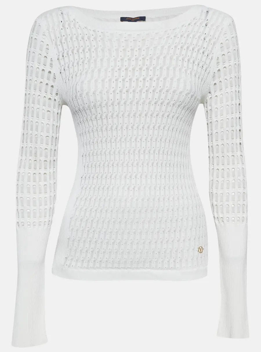 Louis Vuitton White Patterned Knit Full Sleeve Sweater Top M