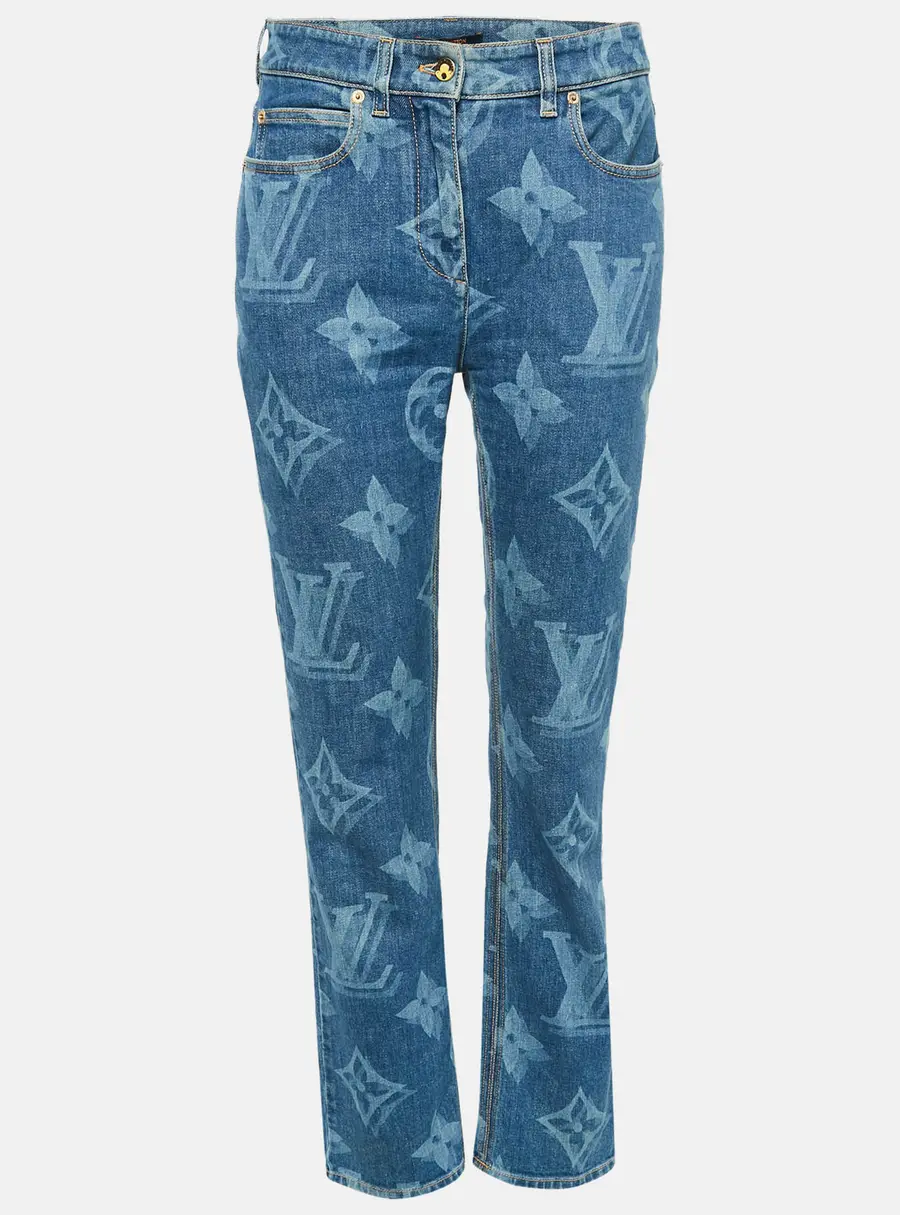 Louis Vuitton Blue Monogram Denim Straight Leg Jeans S Waist 28"