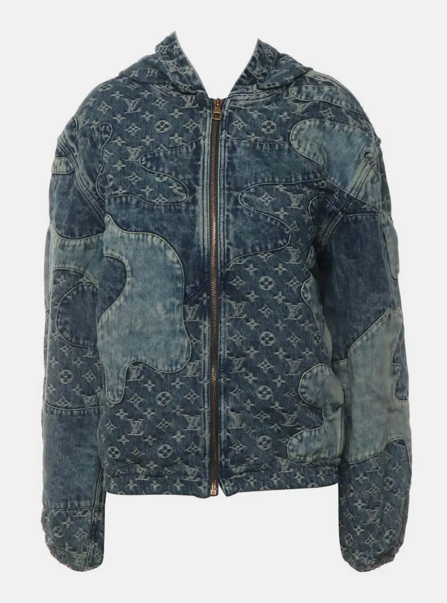 Louis Vuitton Monogram Patchwork Blue Denim Hoodie M