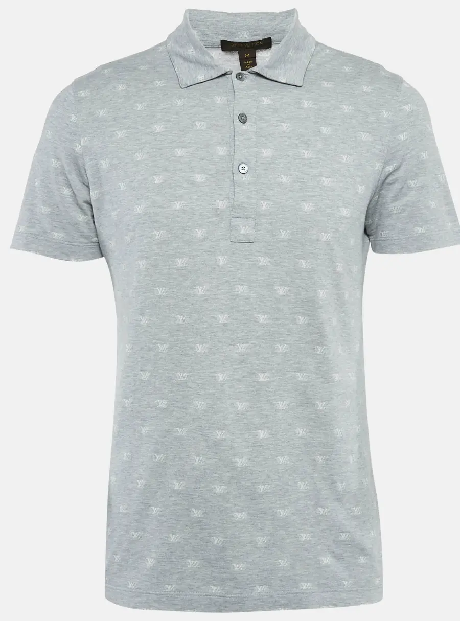 Louis Vuitton Grey Monogram Intarsia Jersey Polo T-Shirt M