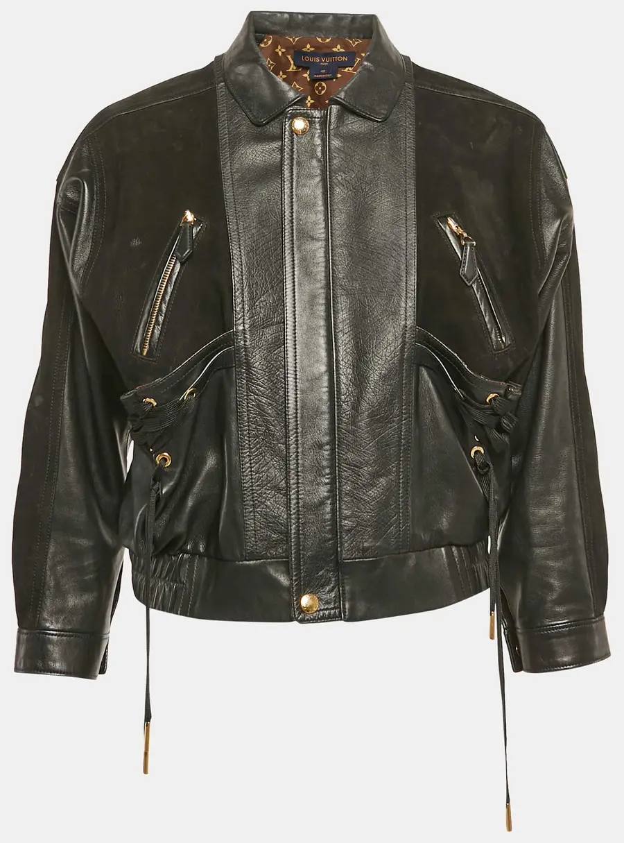 Louis Vuitton Black Velvet and Leather Lace-Up Biker Jacket M