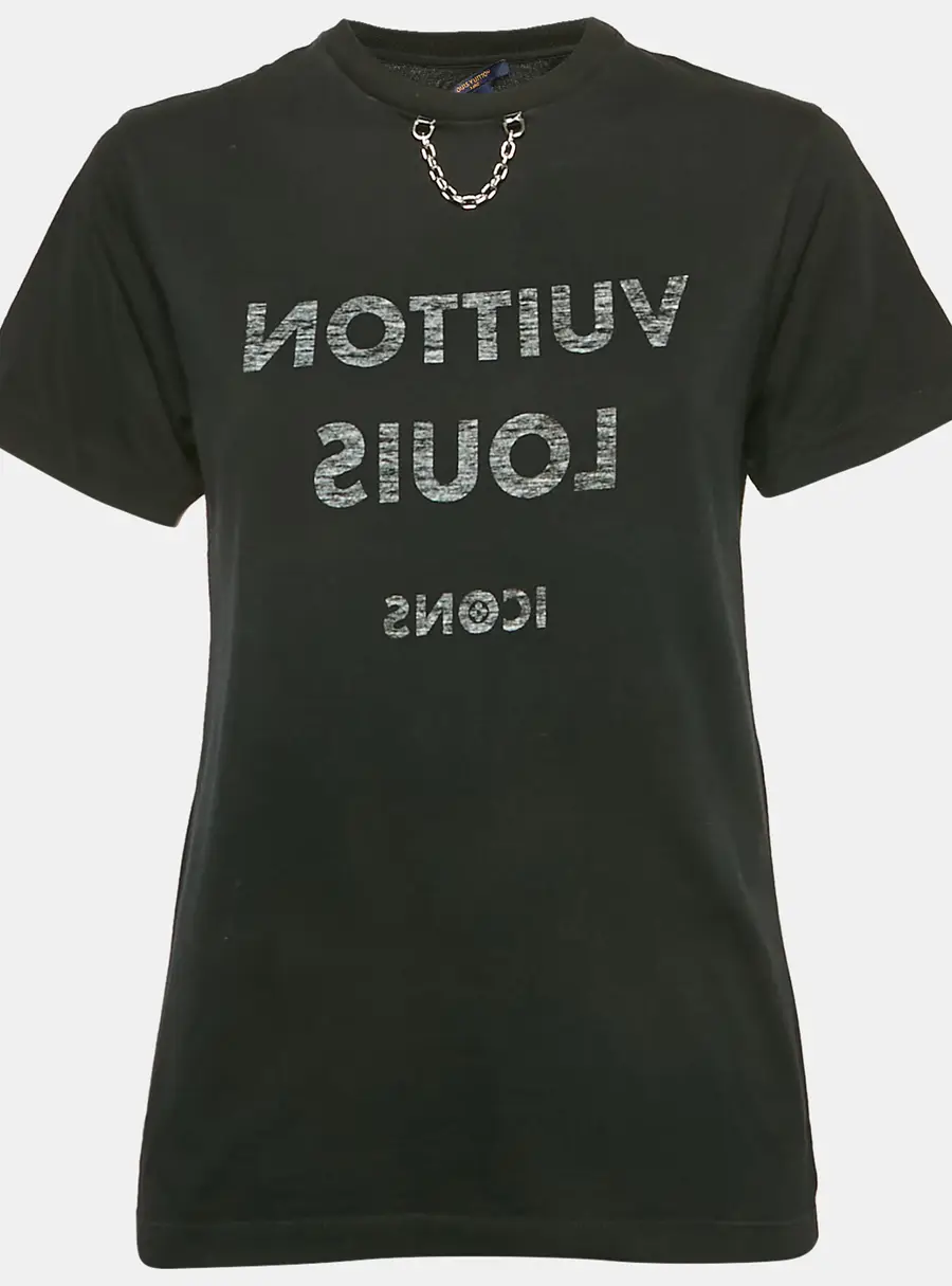 Louis Vuitton Black Logo Print Cotton T-Shirt S