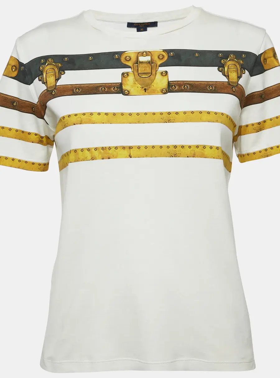 Louis Vuitton Cream Printed Cotton Crew Neck T-Shirt XS