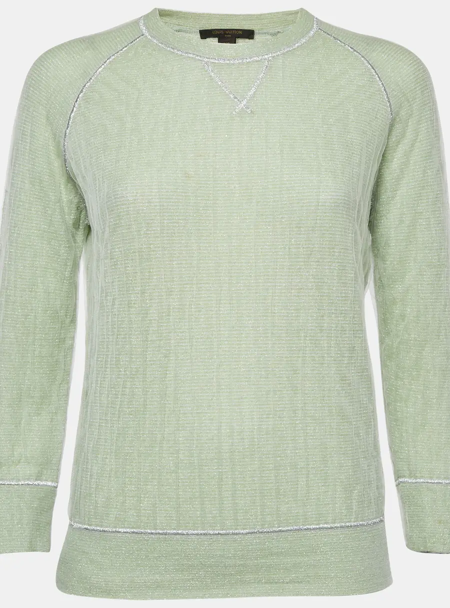 Louis Vuitton Green Lurex Knit Long Sleeve Pullover XS