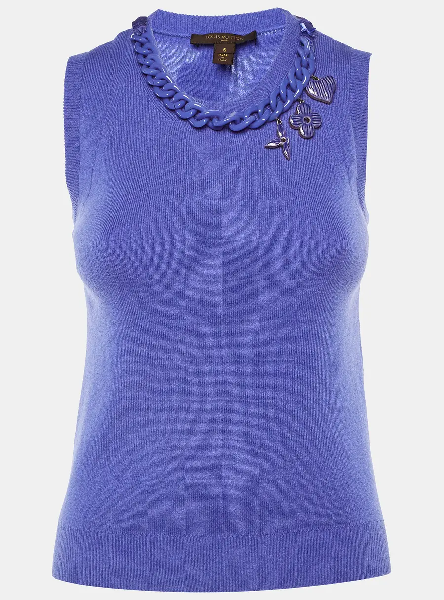 Louis Vuitton Lavender Cashmere Neck Chain Detail Sleeveless Top S
