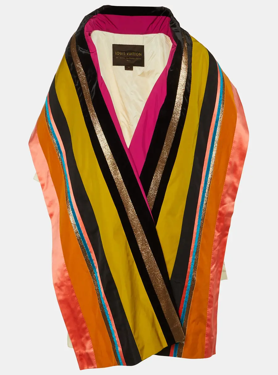 Louis Vuitton Ivory/Muticolor Striped Scarf Detail Coat M