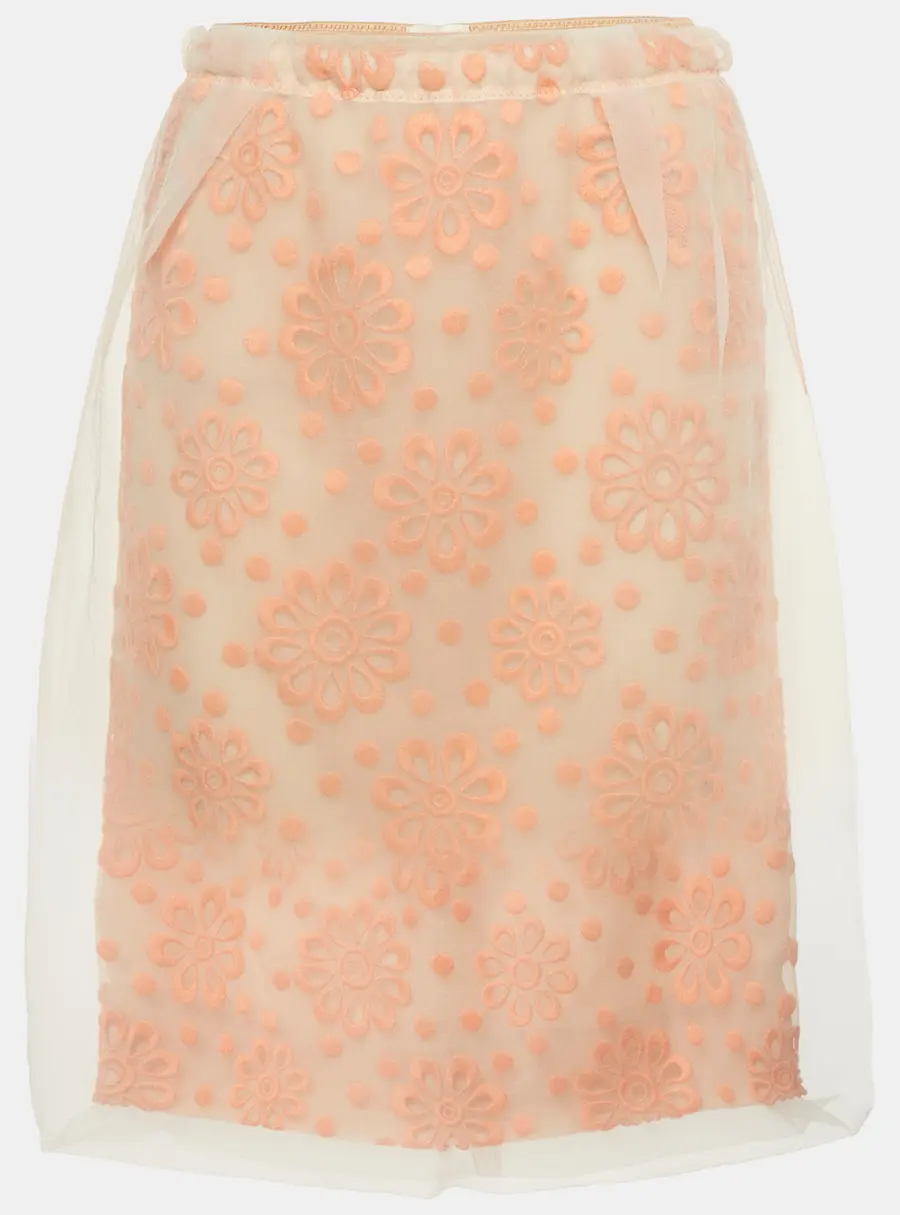 Louis Vuitton Orange Floral Embroidered Organza Pencil Skirt M