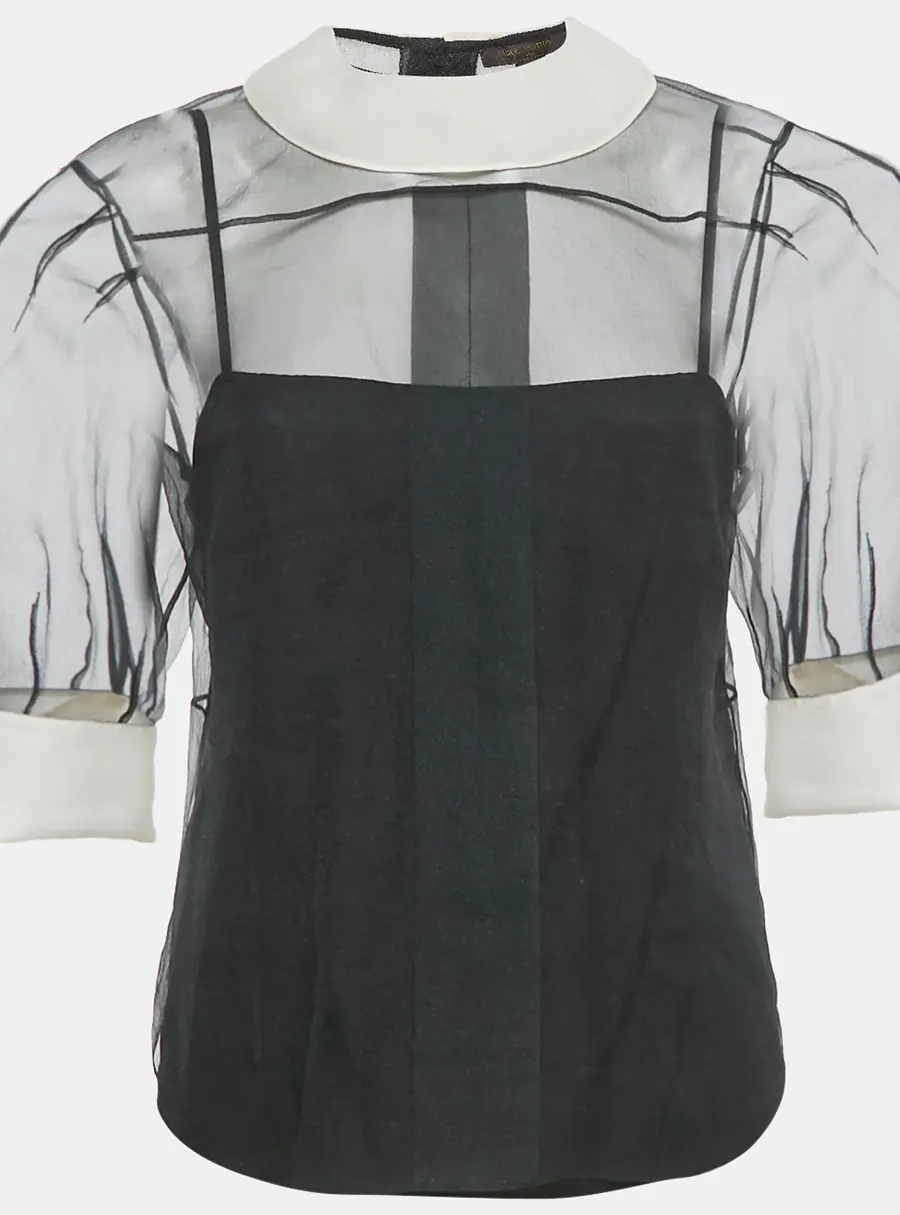 Louis Vuitton Black Sheer Crepe Puff Sleeve Blouse M
