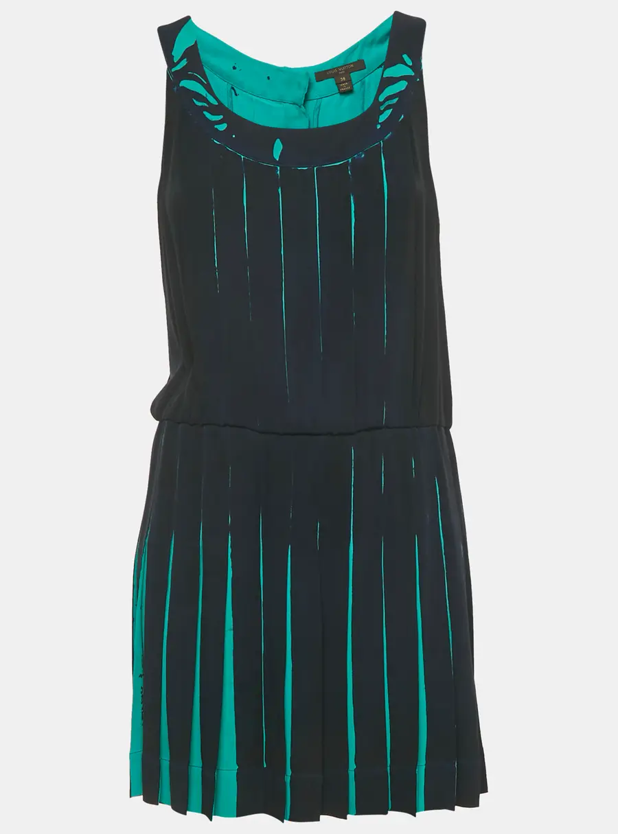 Louis Vuitton Navy Blue Silk Pleated Mini Dress M
