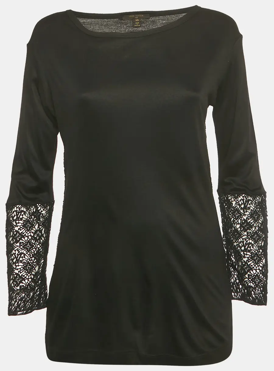 Louis Vuitton Black Lace Detail Jersey Top XS