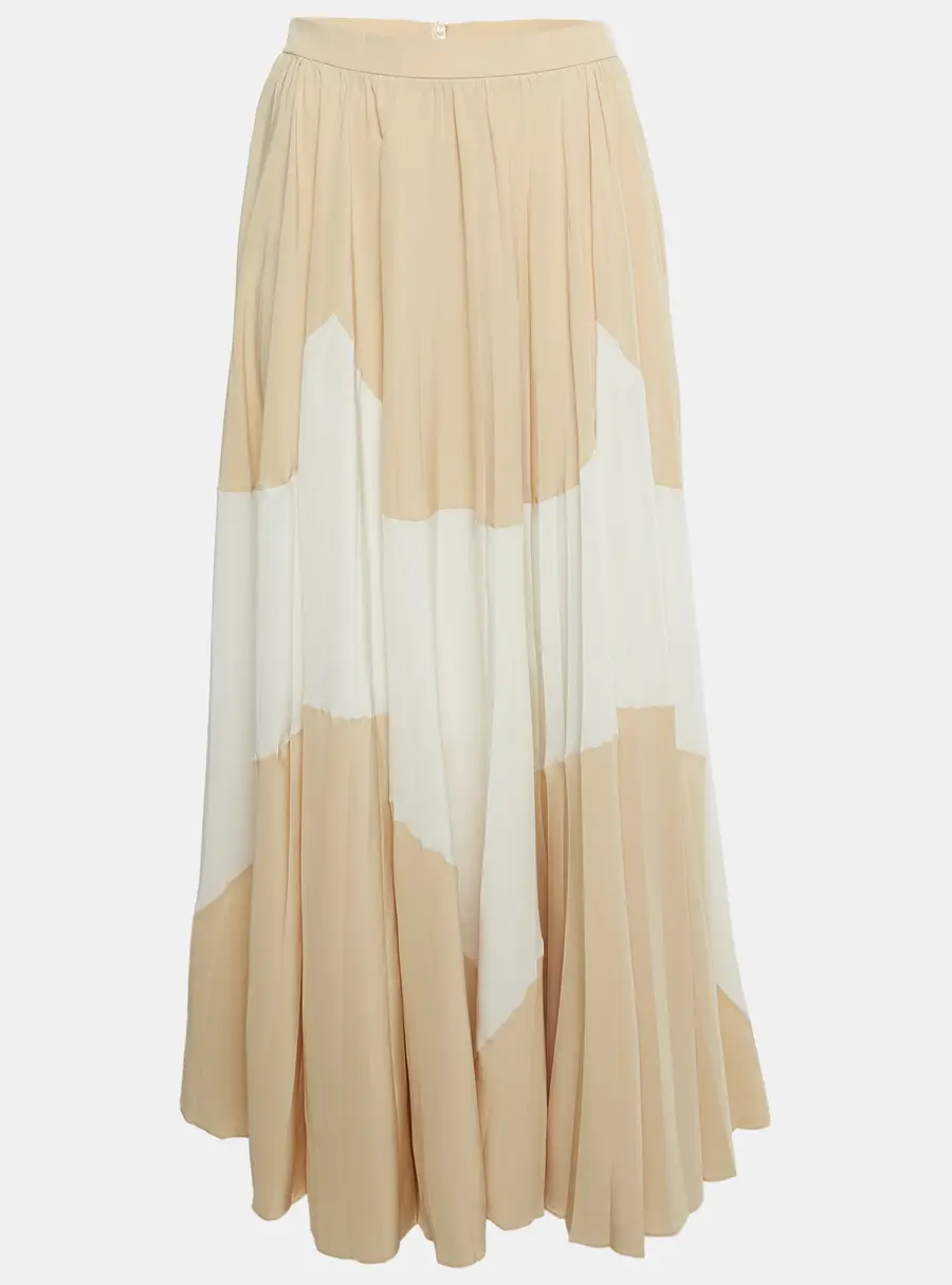 Louis Vuitton Beige /White Abstract Print Silk Pleated Maxi Skirt S