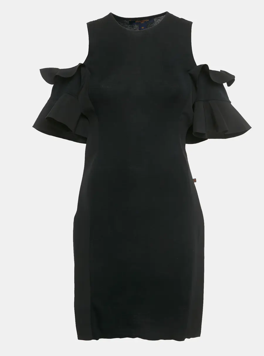 Louis Vuitton Black Rib Knit Cold-Shoulder Mini Dress XS
