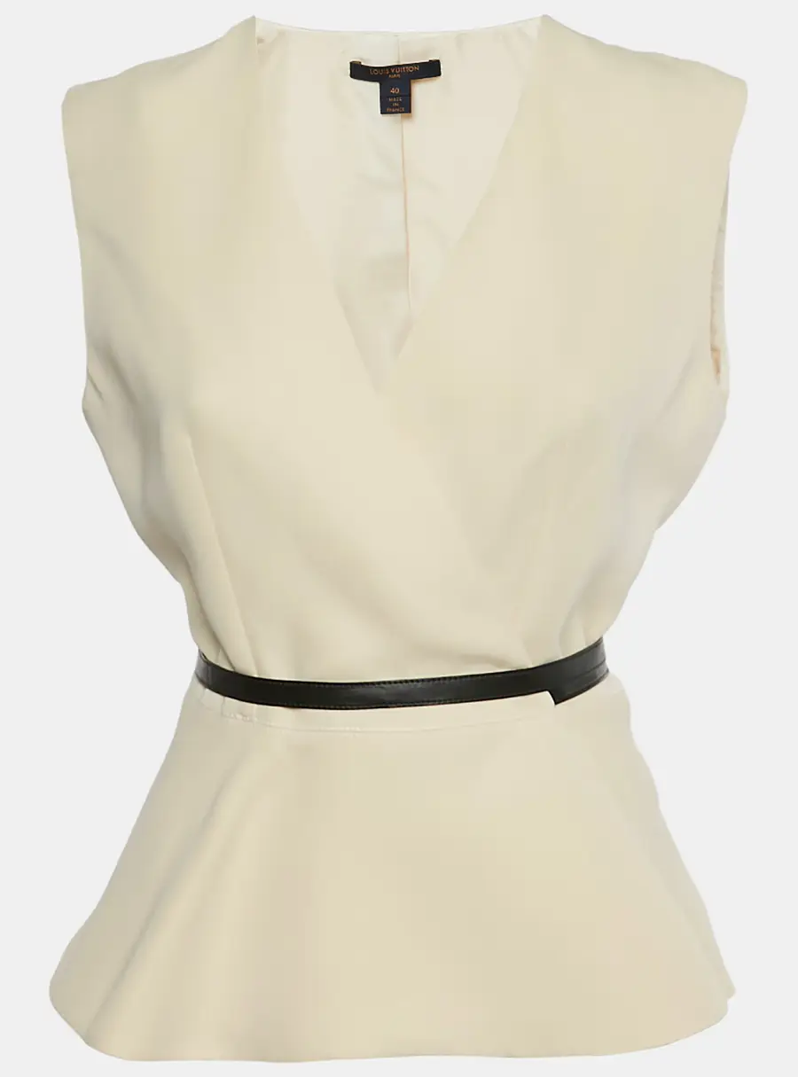 Louis Vuitton Cream Crepe Belted Sleeveless Top M
