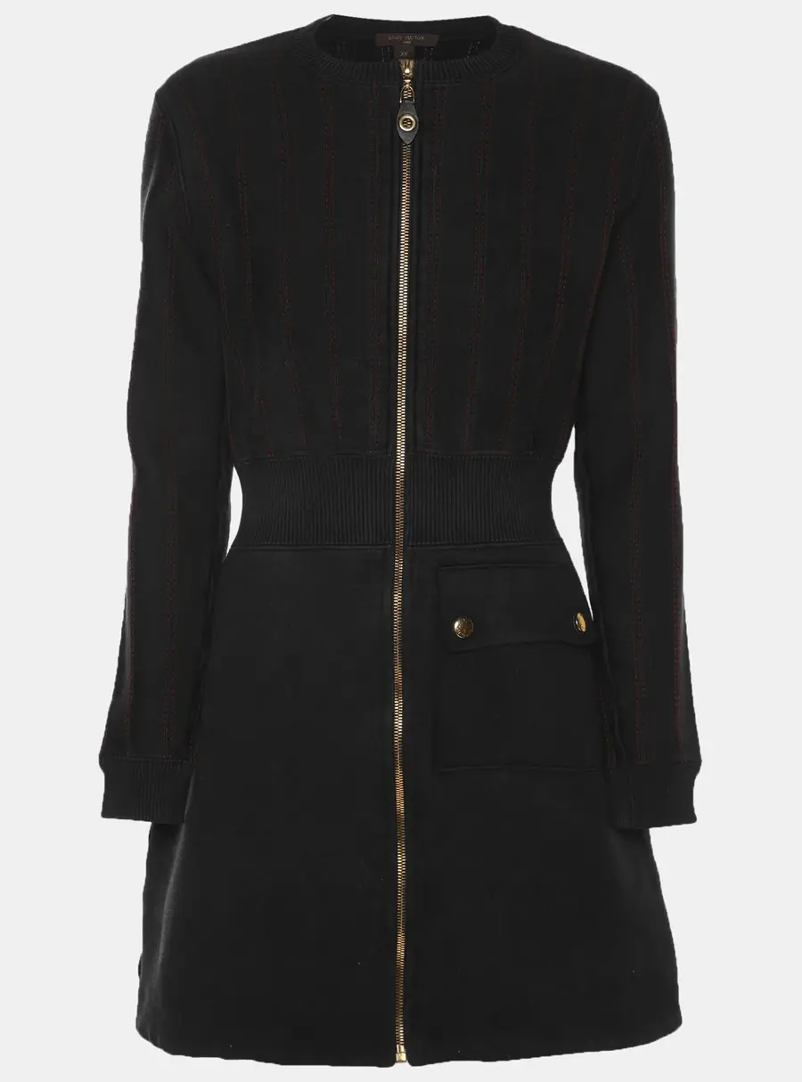 Louis Vuitton Black Jersey Zip-Up Mini Dress XS