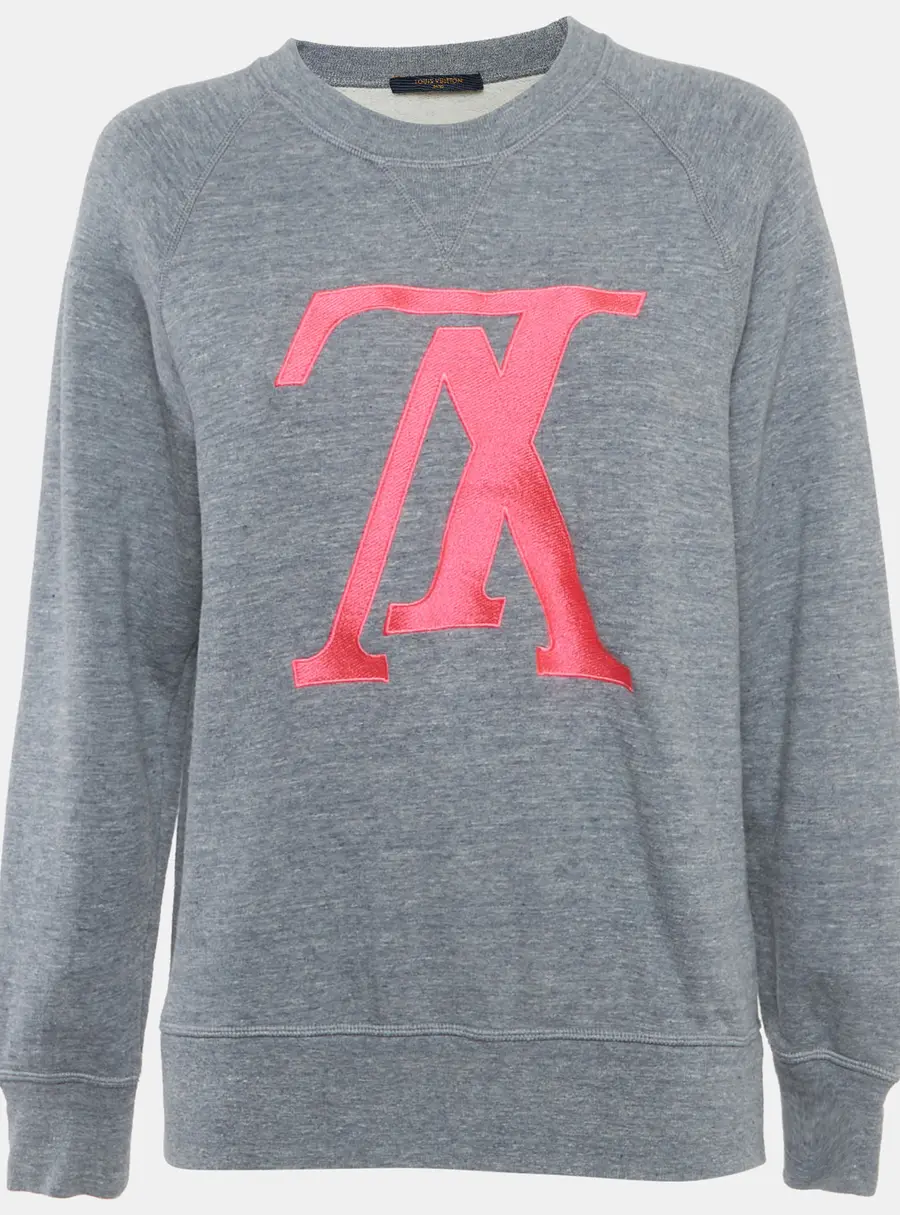 Louis Vuitton Grey Knit LV Embroidered Crew Neck Sweatshirt S