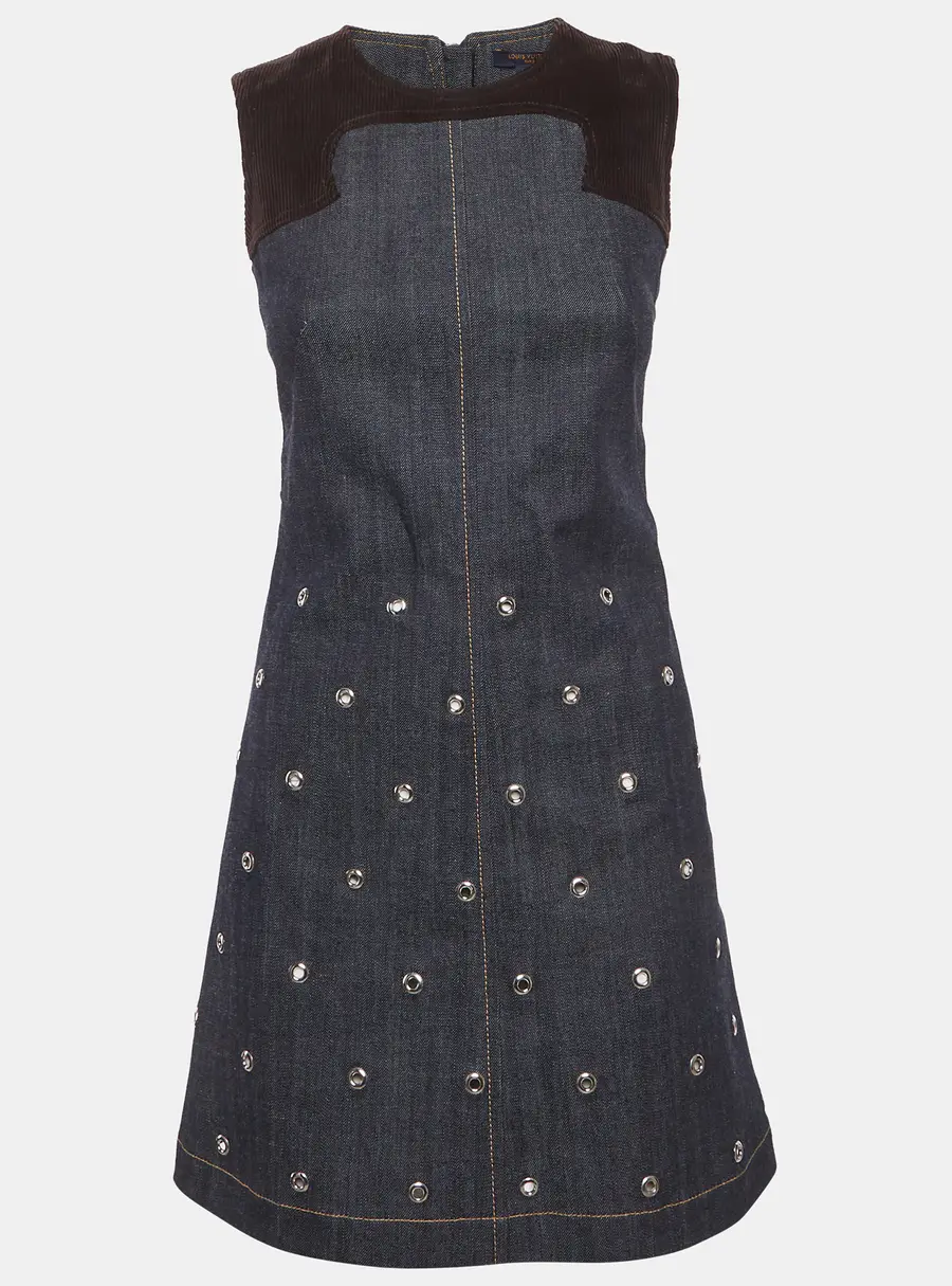 Louis Vuitton Blue Corduroy Trim and Denim Mini Dress S
