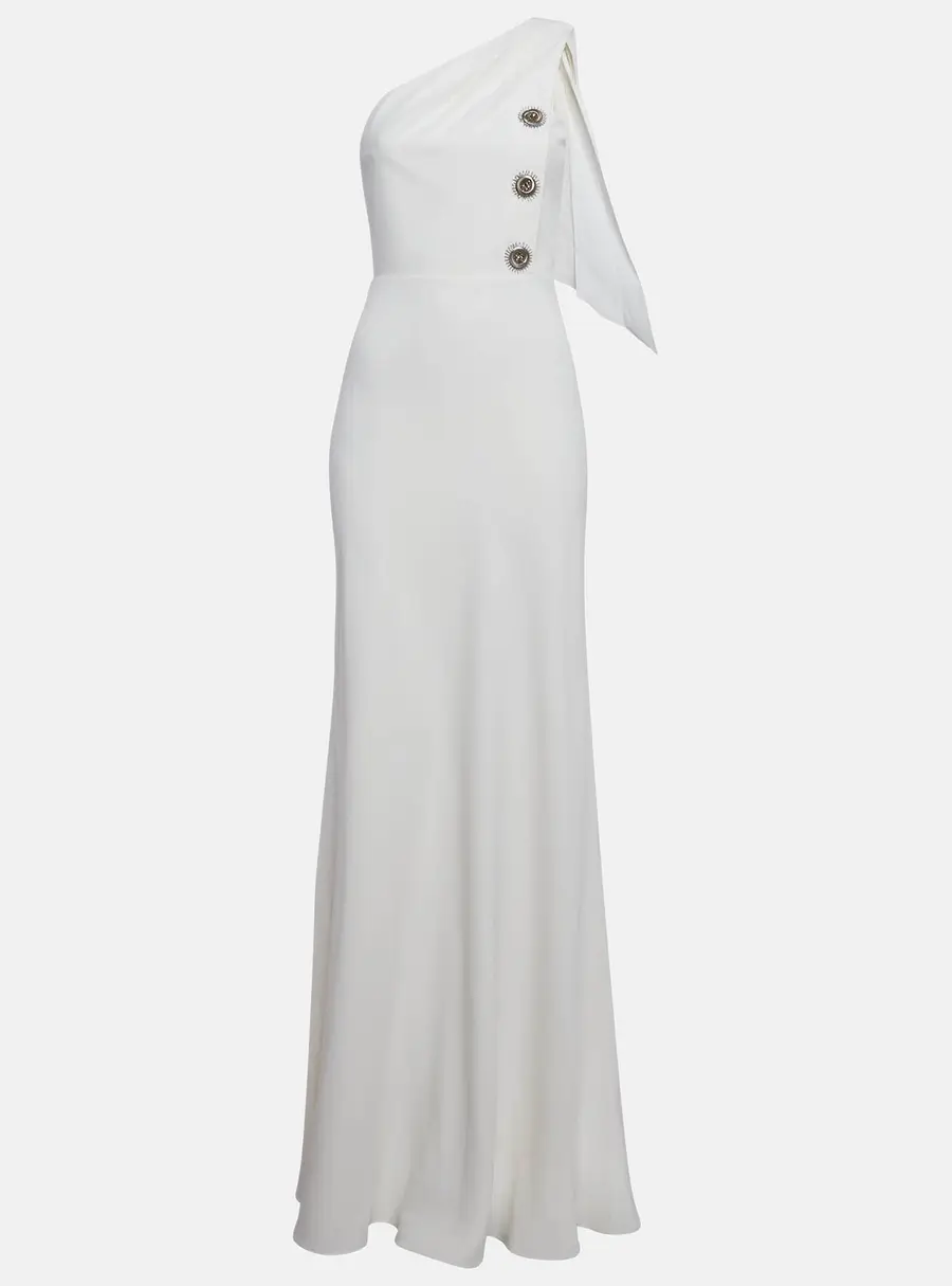 Louis Vuitton Off-White Crepe One Shoulder Maxi Dress S