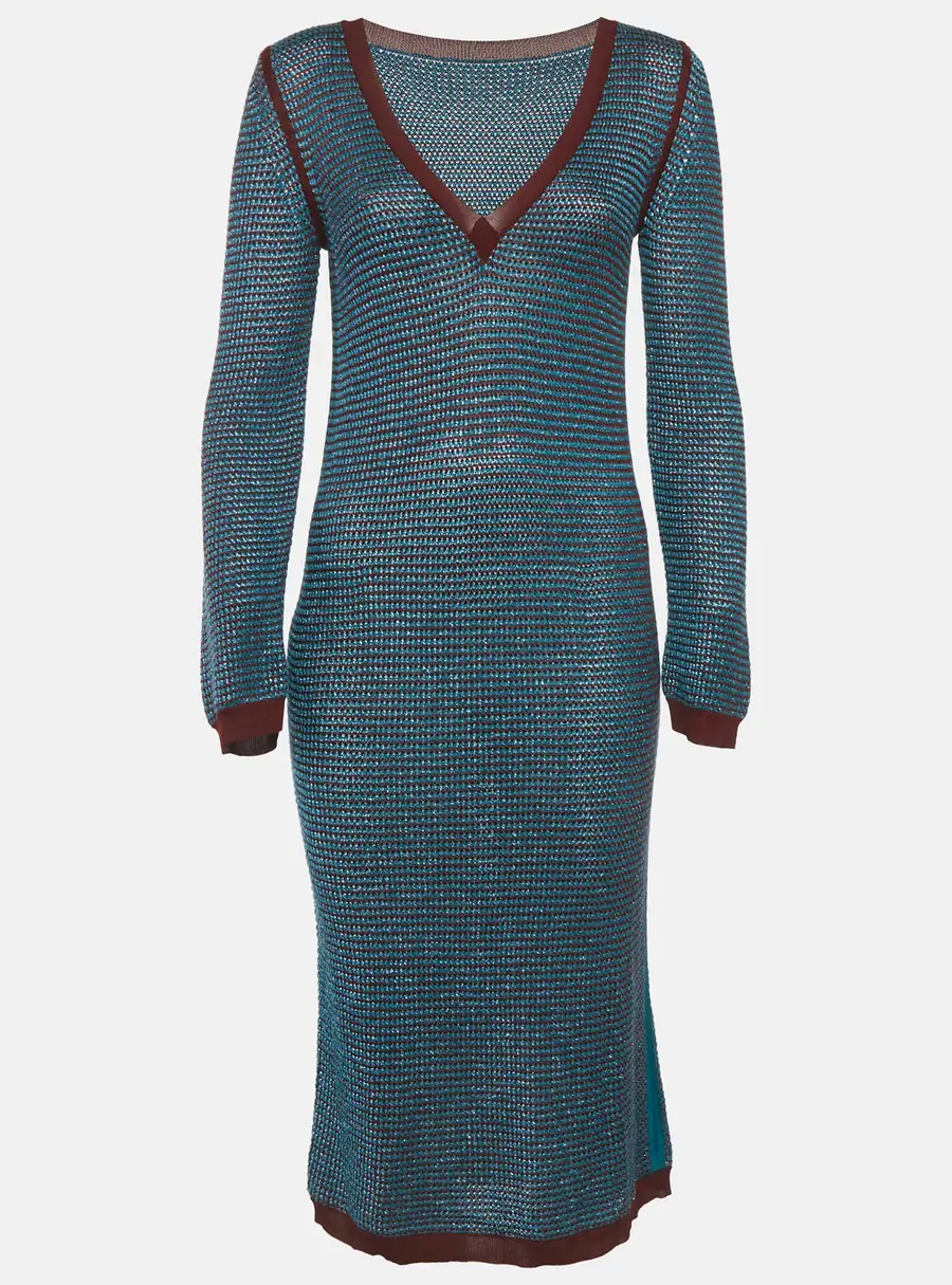 Louis Vuitton Blue Lurex Crochet Midi Dress M