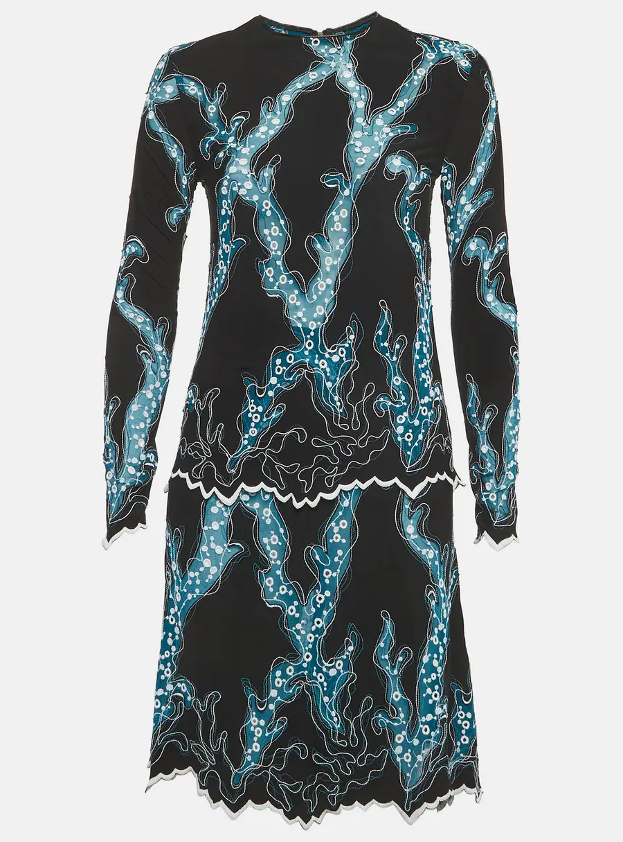 Louis Vuitton Black/Blue Embroidered Jersey Mini Dress M