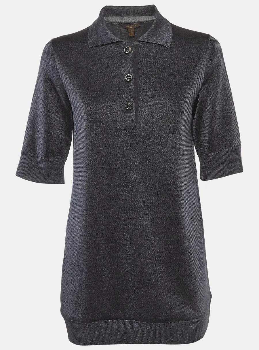 Louis Vuitton Blue Lurex Knit Mini T-Shirt Dress L