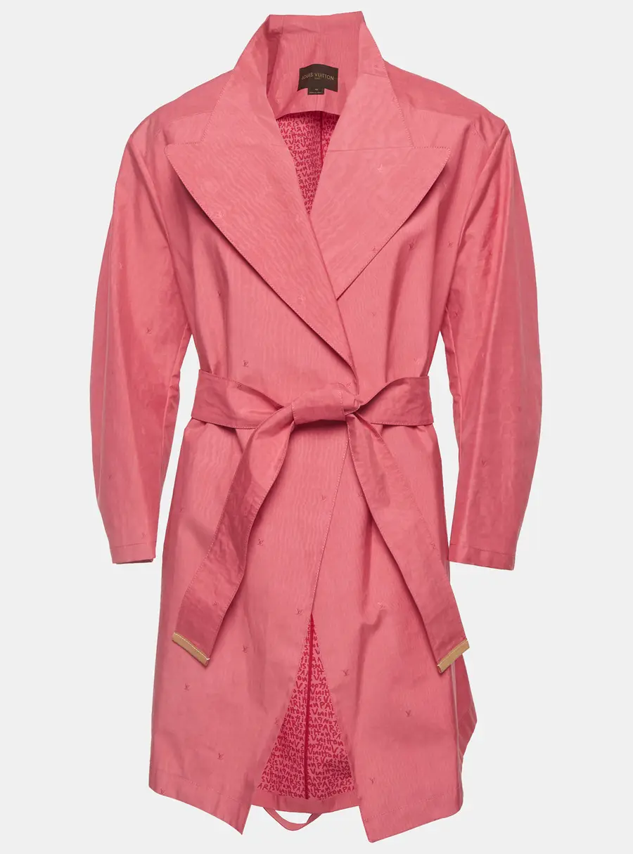 Louis Vuitton Pink Silk Blend Wide Lapel Collar Long Coat L