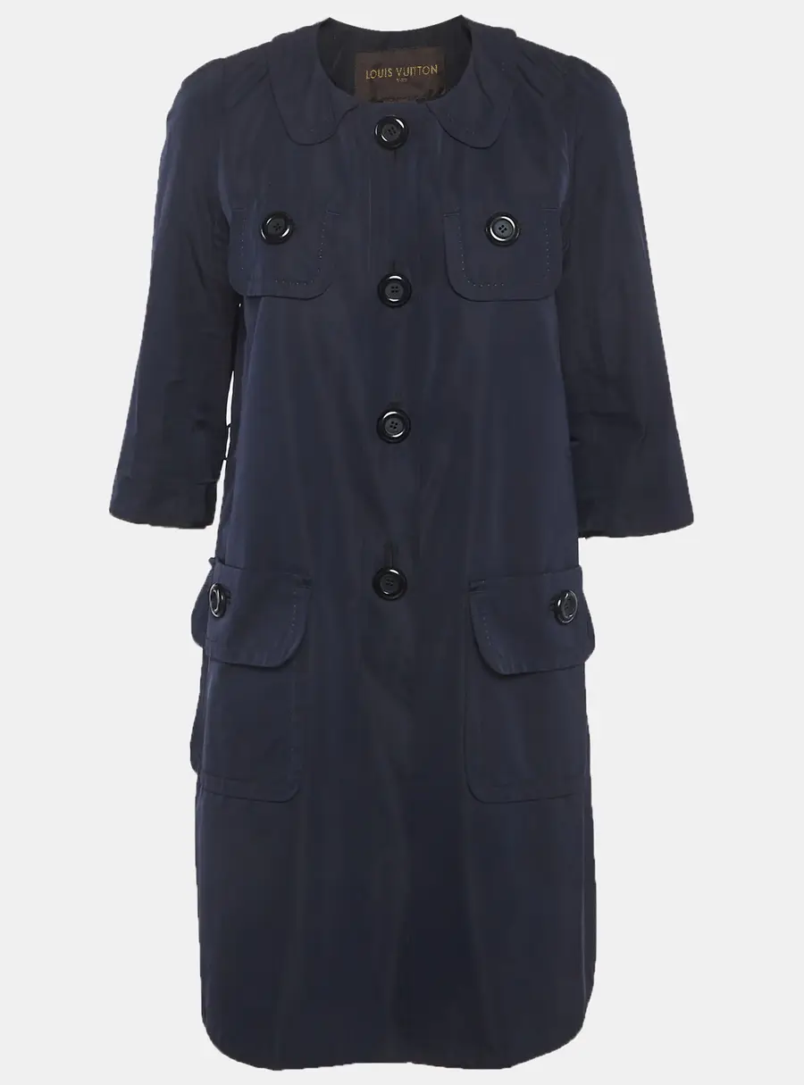 Louis Vuitton Blue Synthetic Double Breasted Coat M