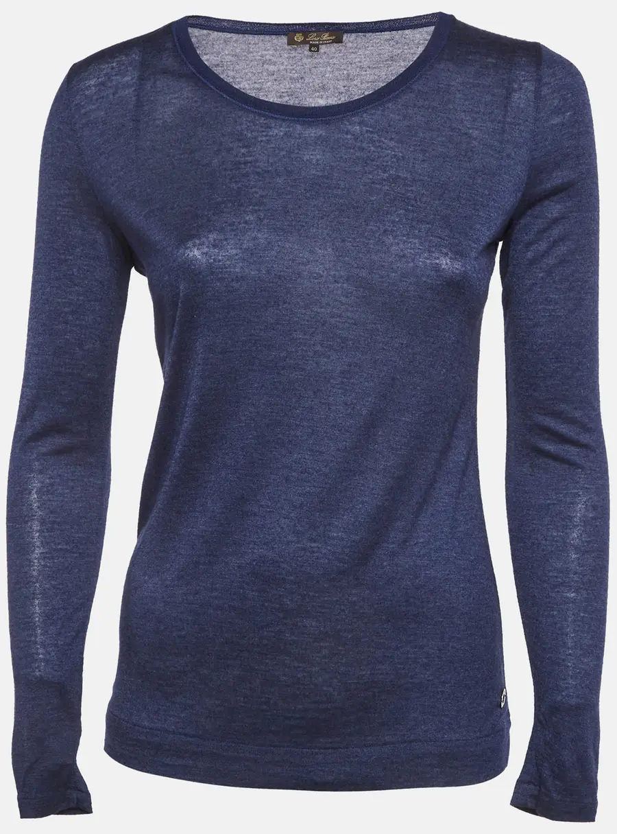 Louis Vuitton Navy Blue Jersey Crew Neck Top M
