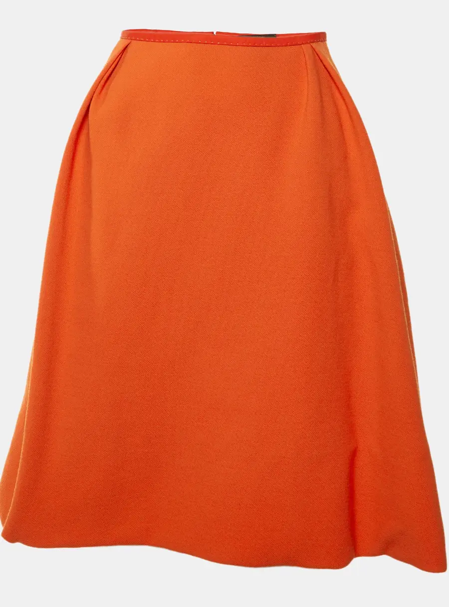 Louis Vuitton Orange Wool Pleated Knee Length Skirt M