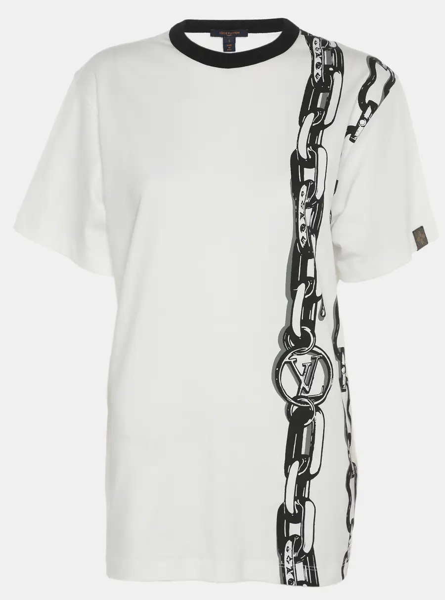 Louis Vuitton White Jersey Chain Print Crew Neck Half Sleeve T-Shirt S