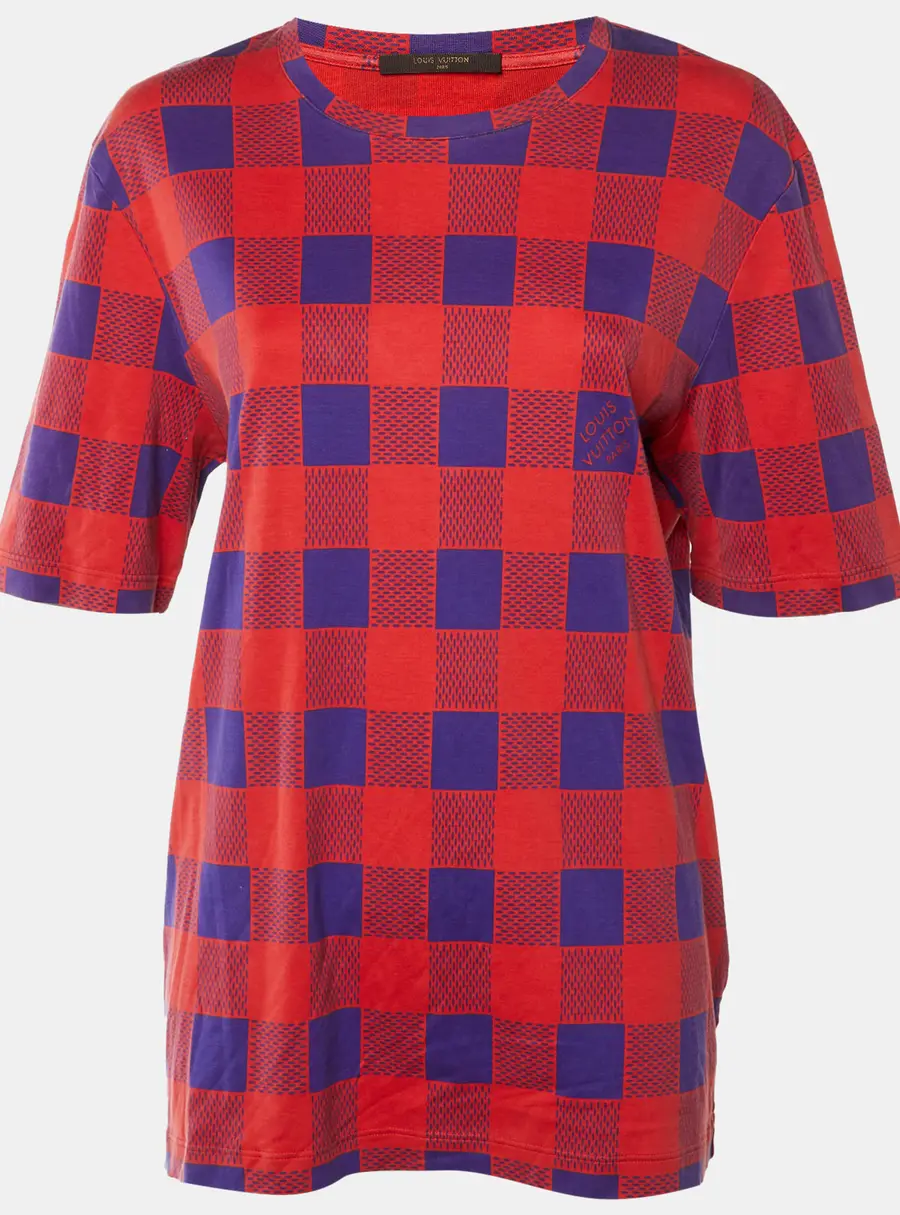 Louis Vuitton Red/Purple Masai Damier Print Cotton Knit T-Shirt XXL
