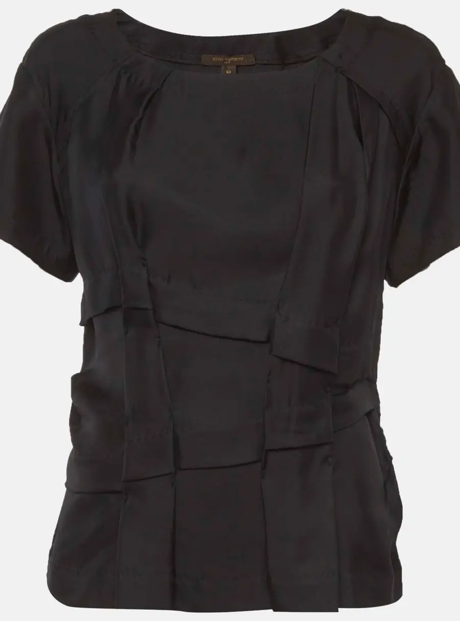 Louis Vuitton Black Silk Pleated Top M