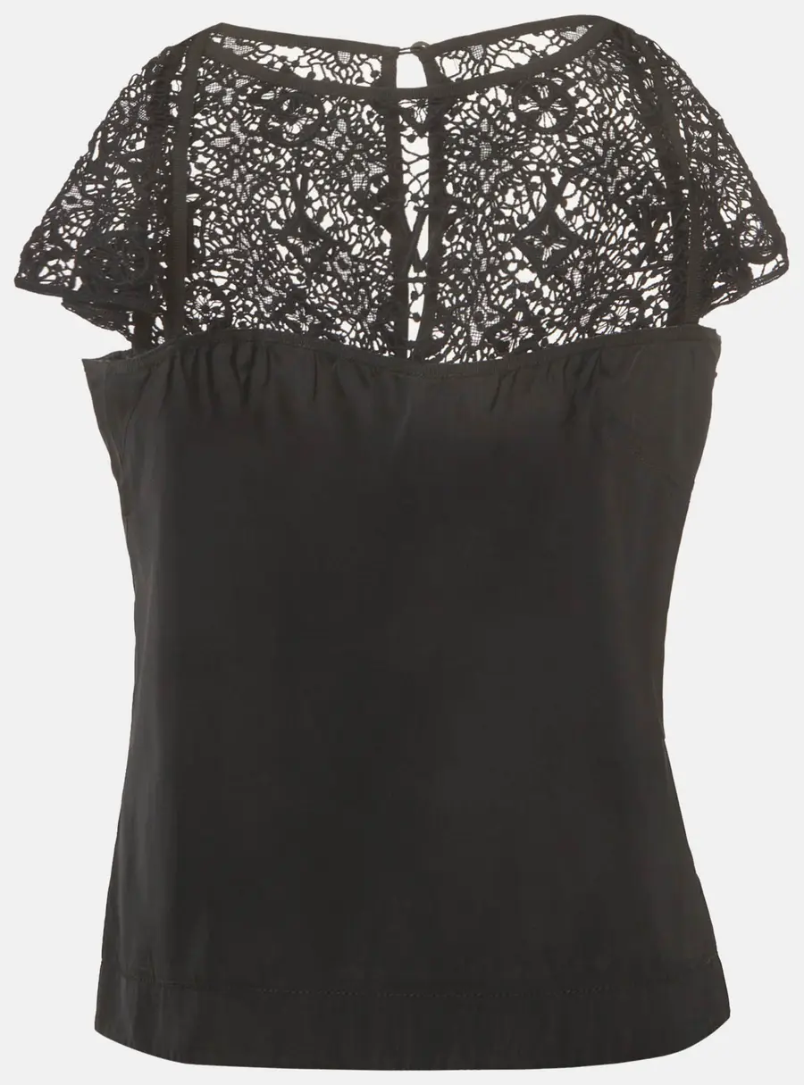 Louis Vuitton Black Lace and Cotton Cap Sleeve Top M