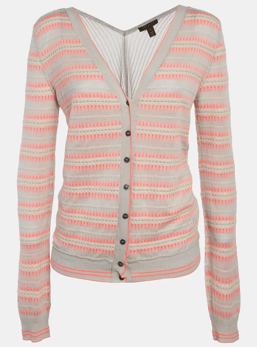 Louis Vuitton Grey/Pink Lurex Knit Cardigan L