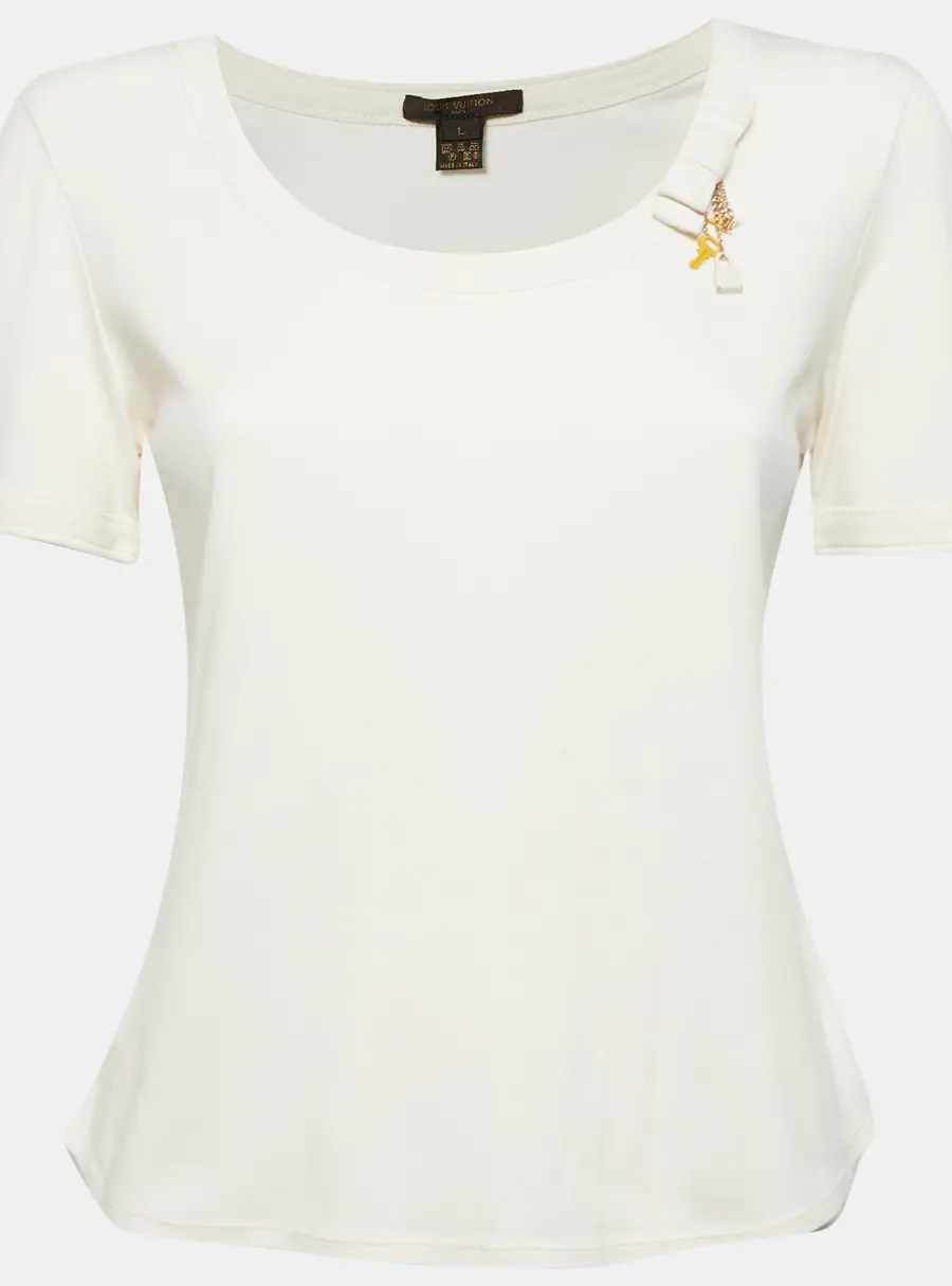 Louis Vuitton Cream Jersey Padlock & Key Detail T-Shirt L