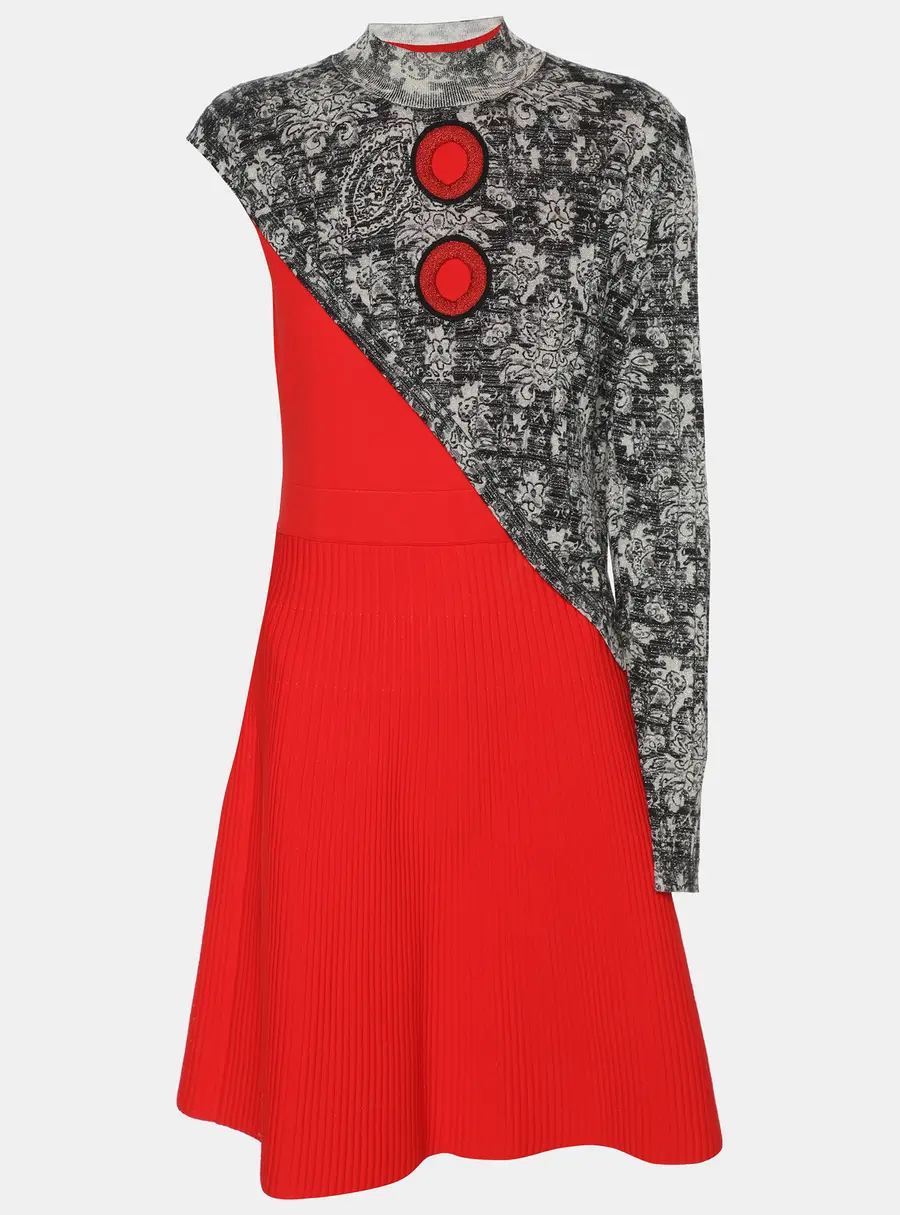 Louis Vuitton Red/Metallic Jersey and Rib Knit Midi Dress M