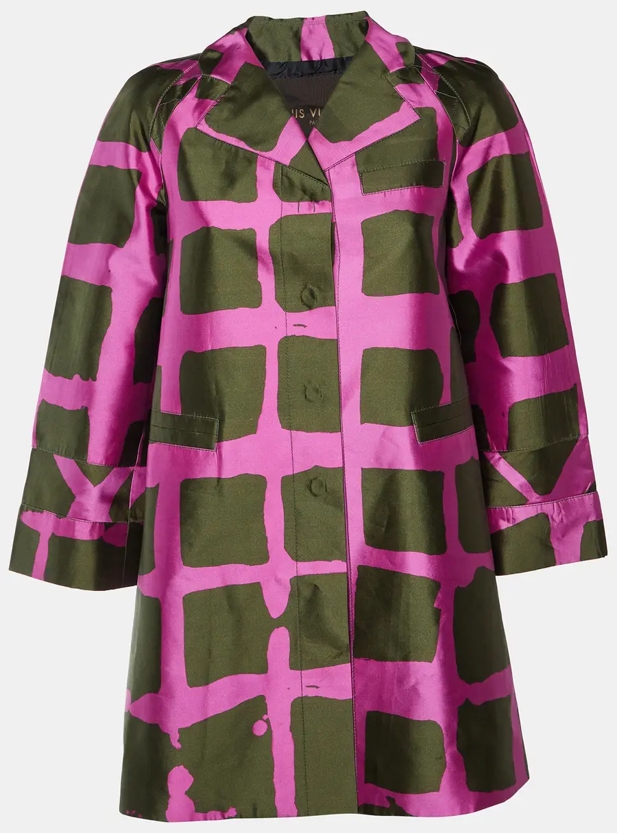 Louis Vuitton Pink/Olive Green Printed Silk Button Front Coat S