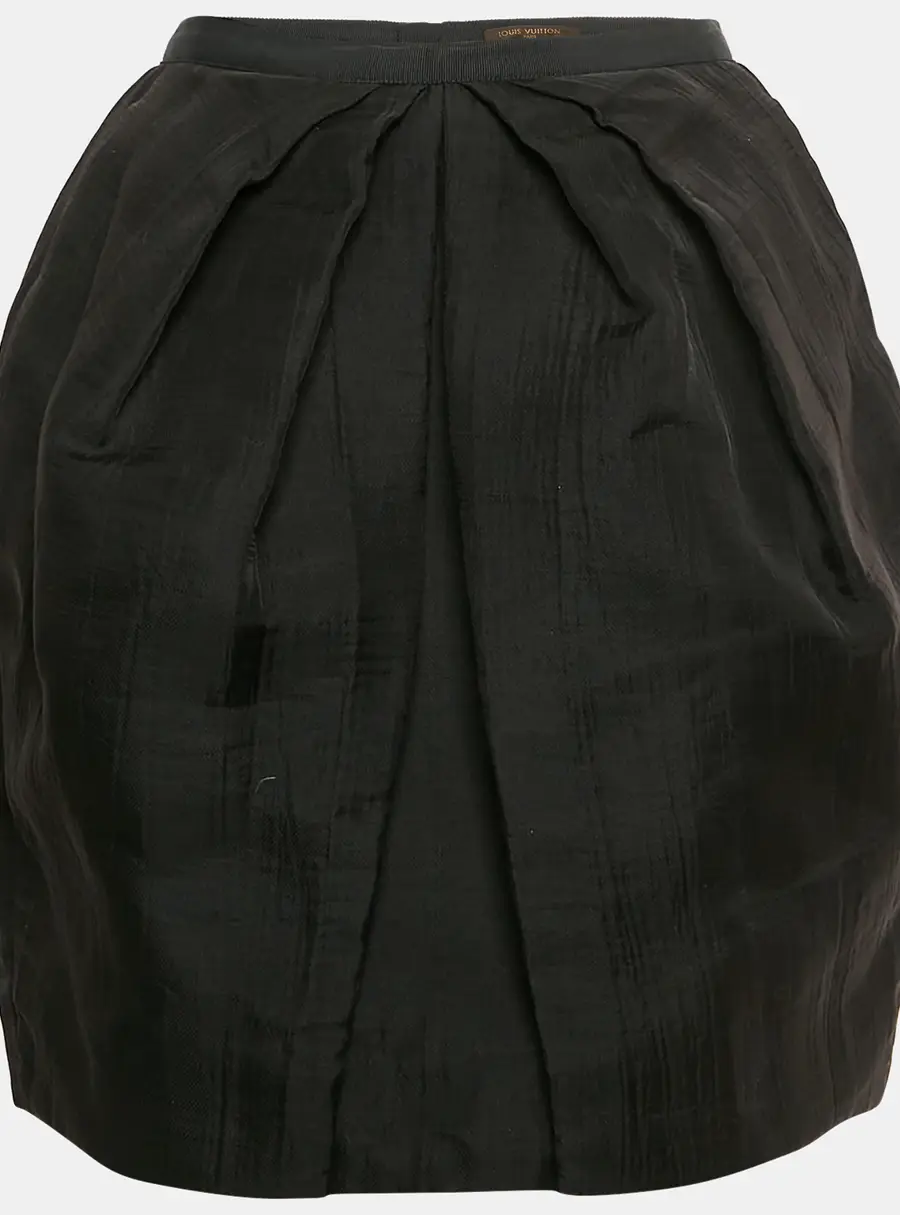 Louis Vuitton Black Wool Blend Pleated Zip Up Mini Skirt S
