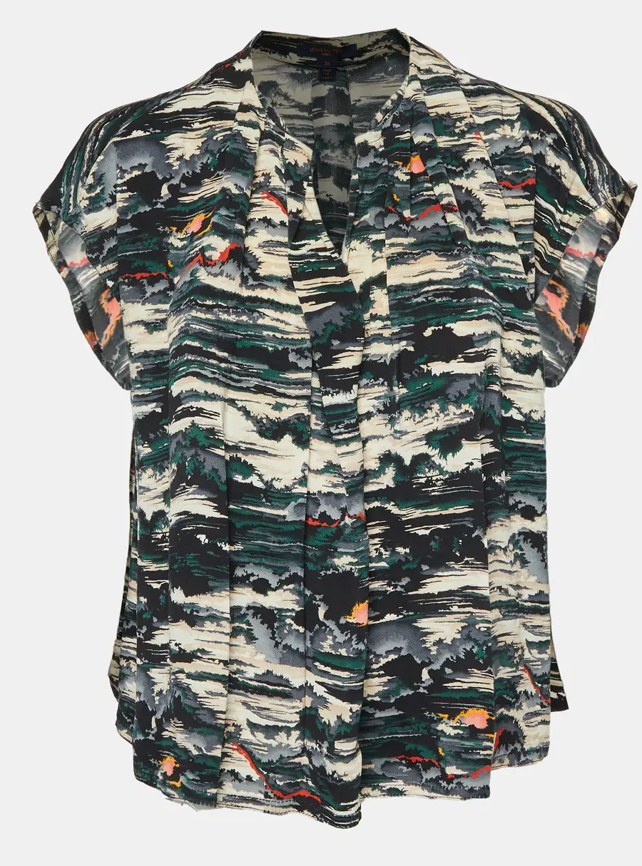 Louis Vuitton Multicolor Printed Cotton V- Neck Top M