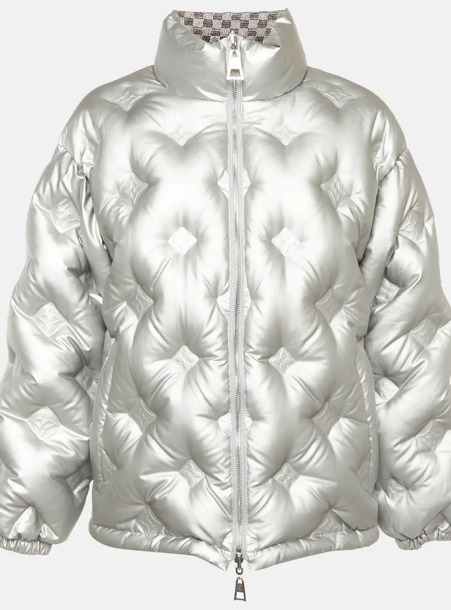 Louis Vuitton Metallic Grey Logo Embossed Cotton Reversible Down Jacket S