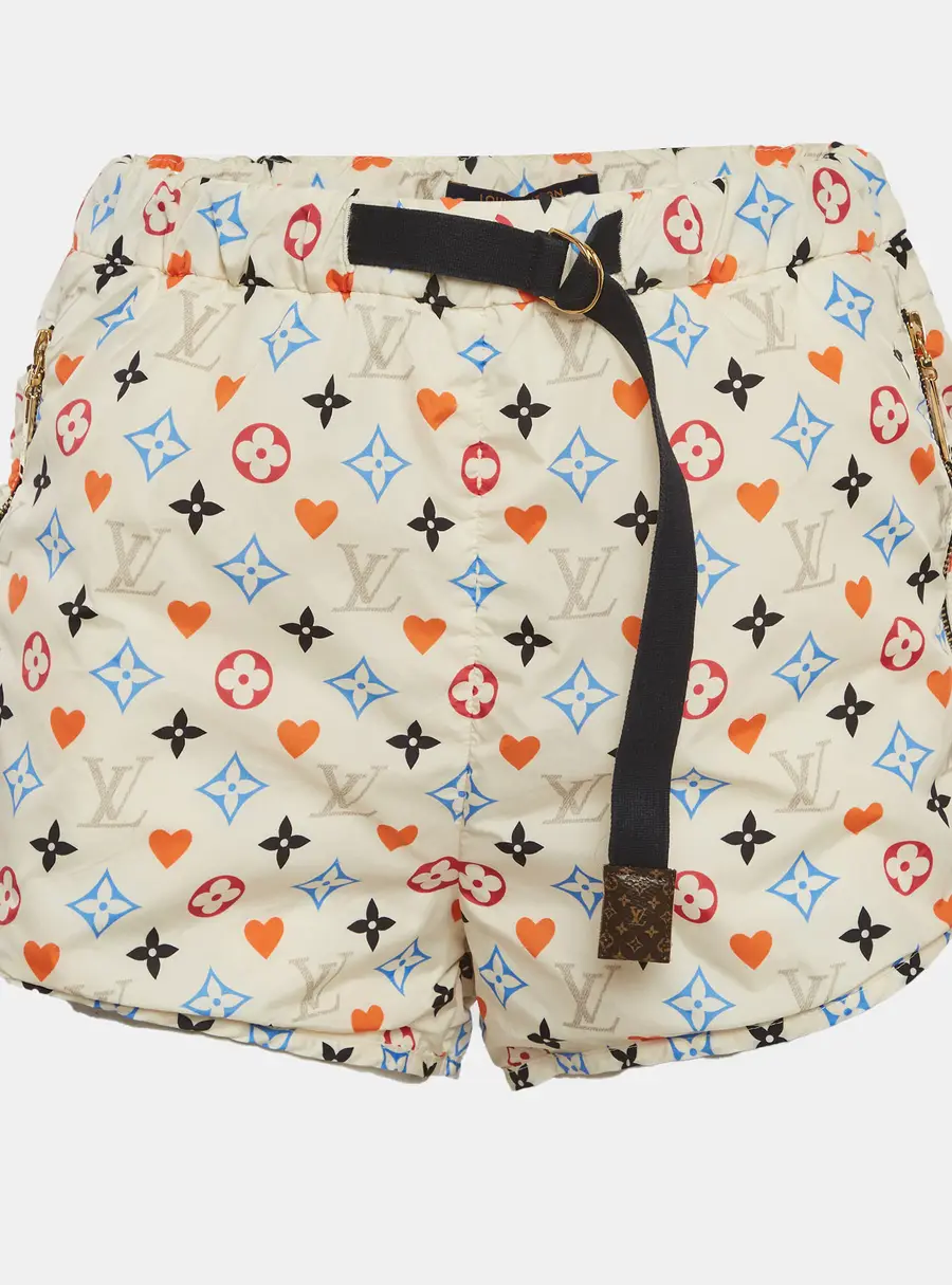 Louis Vuitton Cream Game On Monogram Print Nylon Shorts S