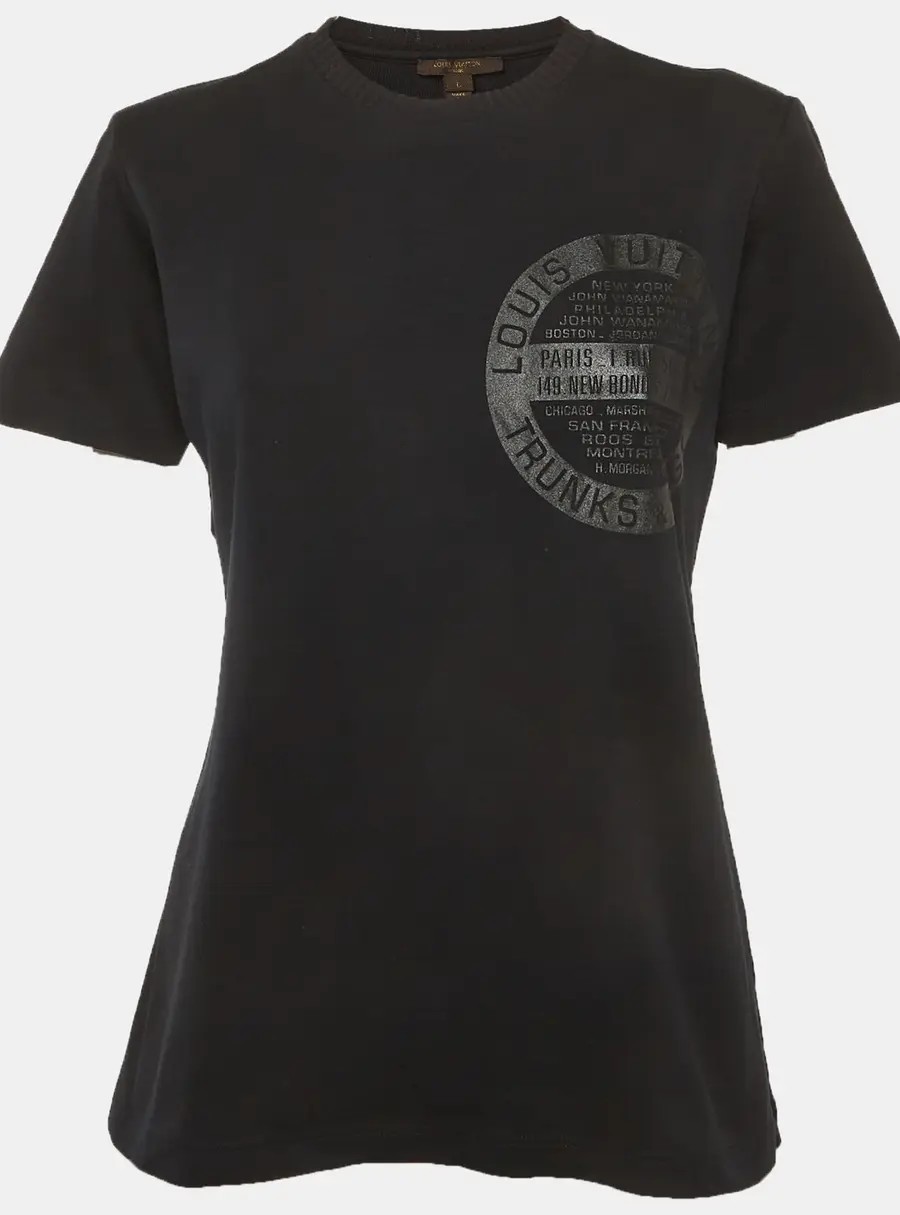 Louis Vuitton Black Logo Stamp Print Jersey T-Shirt L