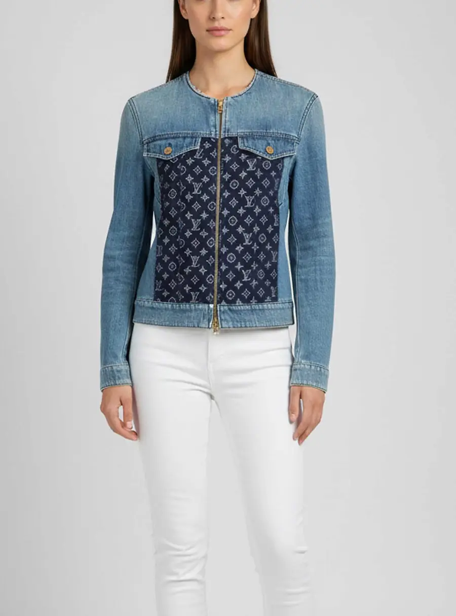 Louis Vuitton Blue Monogram Denim Zip Up Jacket M
