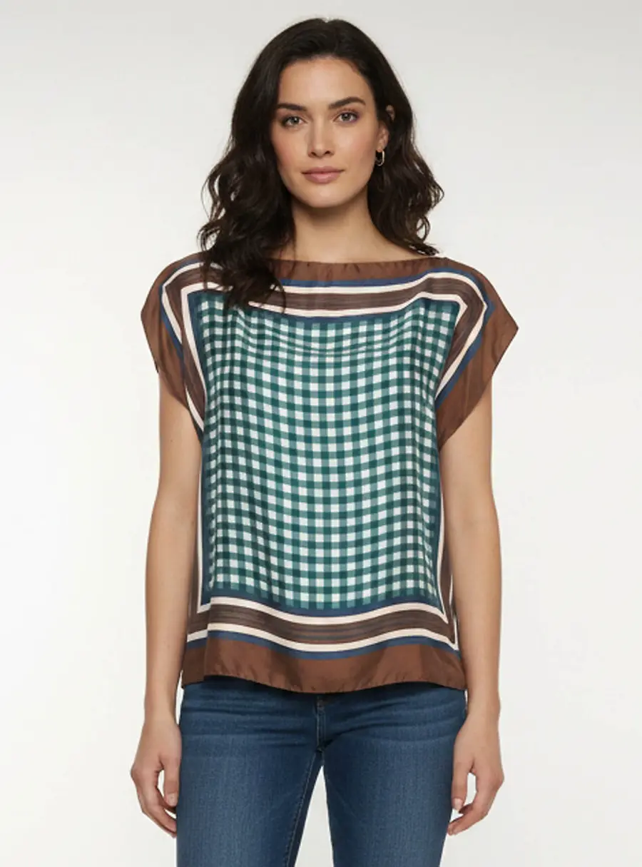 Louis Vuitton Multicolor Plaid Logo Detail Silk Top One Size