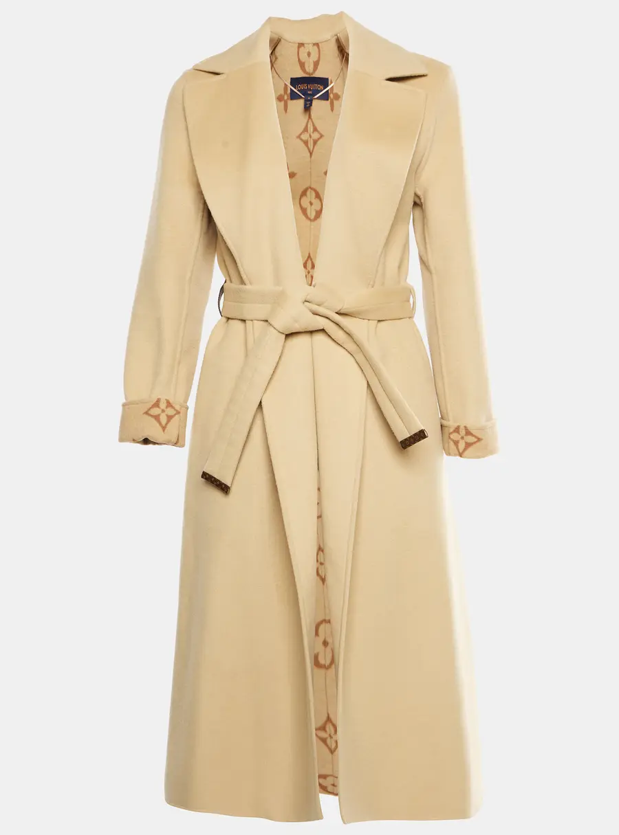 Louis Vuitton Beige Felt Wool Belted Wrap Long Coat M