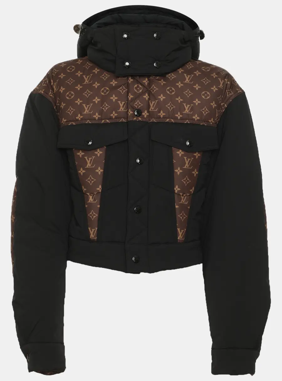 Louis Vuitton Black/Brown Monogram Print Nylon Removable Hoodie Puffer Jacket S
