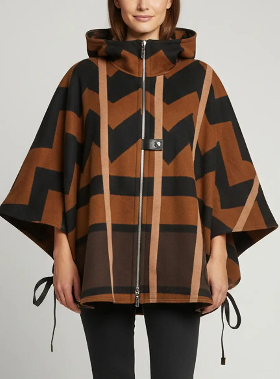Louis Vuitton Brown Geometric Graffiti Print Wool Hooded Cape S