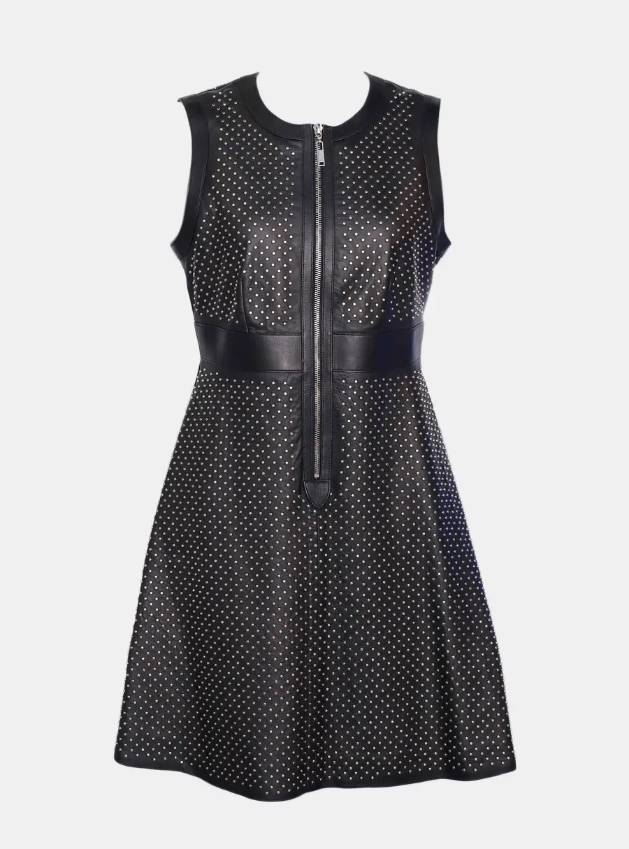 Louis Vuitton Black Studded Leather Dress Size XS