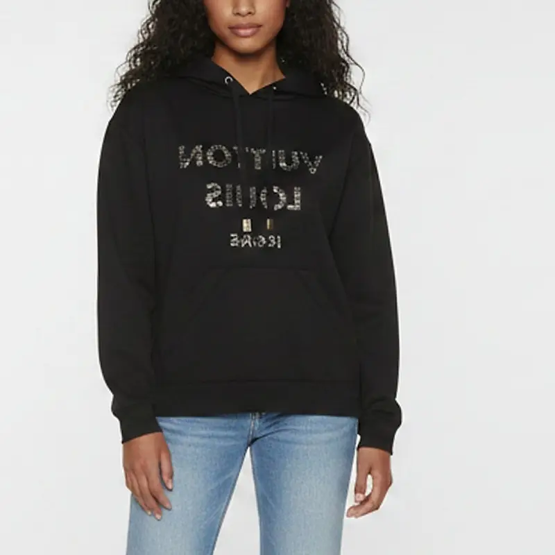Louis Vuitton Black Logo Print Jersey Pullover Hoodie M