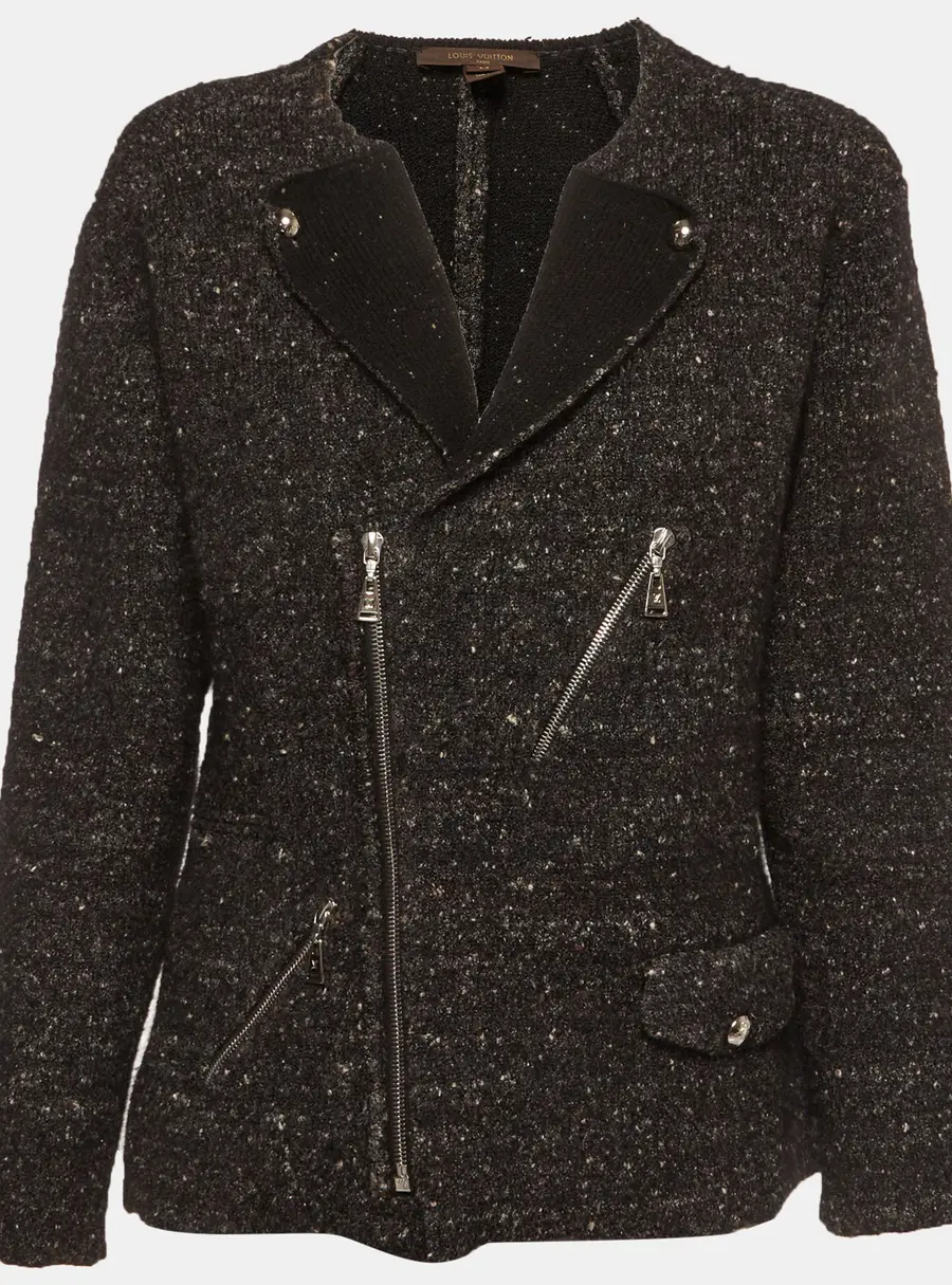 Louis Vuitton Black Tweed Asymmetrical Zip-Up Cardigan M